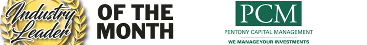 The headline "INDUSTRY LEADER" is visible on the left, next to the logo for "PCM - Pentony Capital Management." The logo features a green square on a white background with capital letters “P.C.M.” on it. “Pentony Capital Management.” is under that with a tagline reading “We Manage Your Investments".
