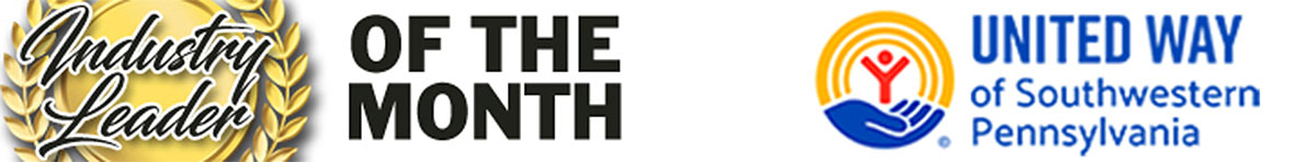 Industry Leader of the Month banner featuring a gold laurel wreath seal and the United Way of Southwestern Pennsylvania logo.